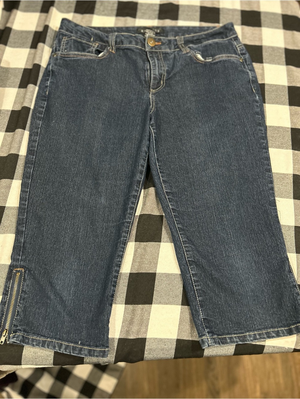 Baccini Dark Blue Cropped Denim Jeans with Hem Zippers